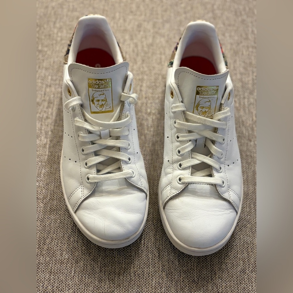 Adidas Stan Smith  Size 9 Snakeskin Floral Mash-Up White Leather Sneakers FV3086